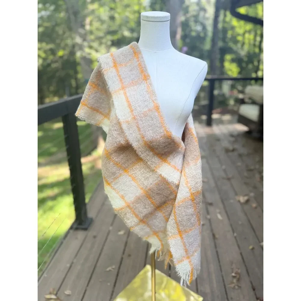 Vintage Scottish Mohair Wool Plaid Scarf Wrap 70/30 Made Scotland 66